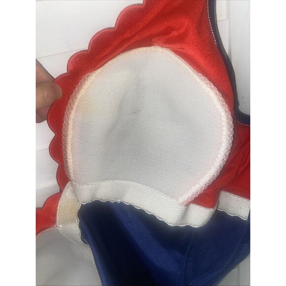 Vintage 1970 DeWeese Design Navy W/ Red Trim One Piece Swimsuit Sz 16 USA Made - Picture 7 of 12